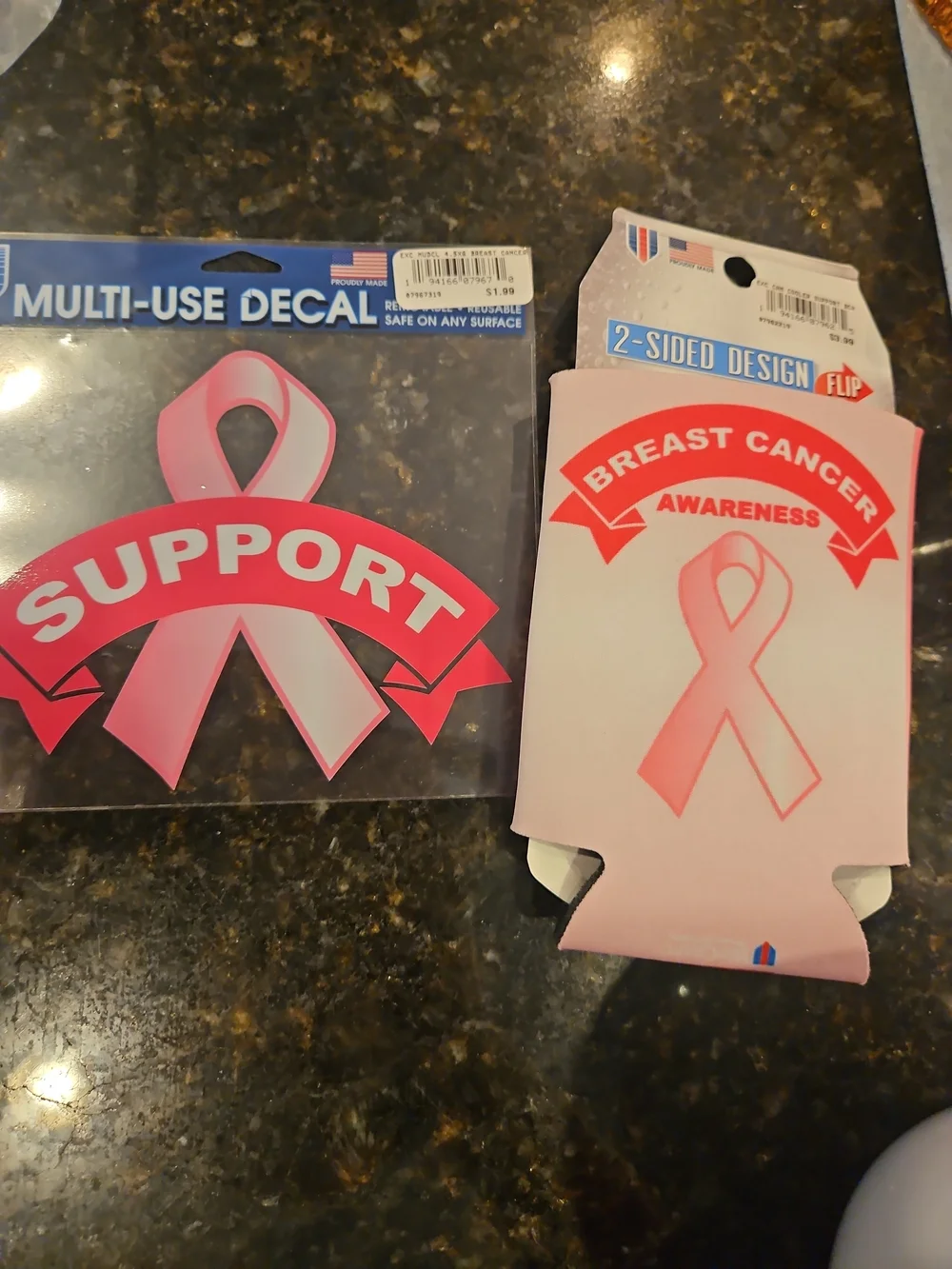 Support Love Fight On Pink Breast Cancer Can Cooler & Decal Set